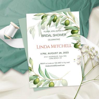 Olive Branches Watercolor Rustic Bridal Shower Invitations