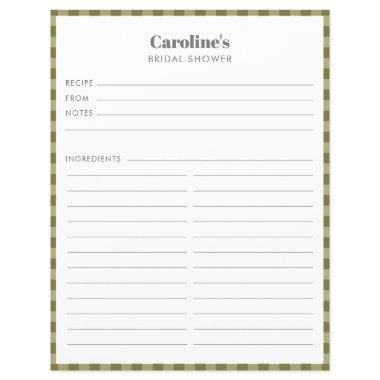 Olive Green Plaid Recipe Page Custom
