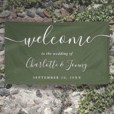 Olive Green Script Wedding Welcome Banner