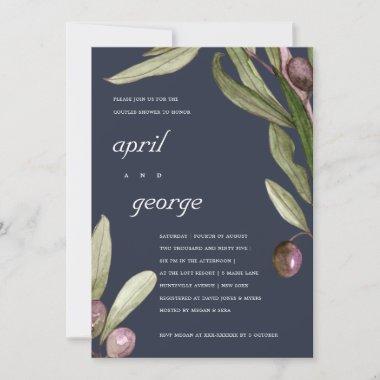 OLIVE NAVY RUSTIC FOLIAGE COUPLES SHOWER INVITE
