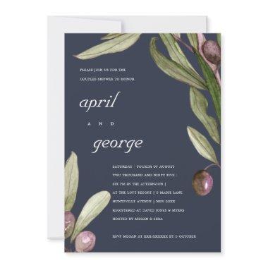 OLIVE NAVY RUSTIC FOLIAGE COUPLES SHOWER INVITE