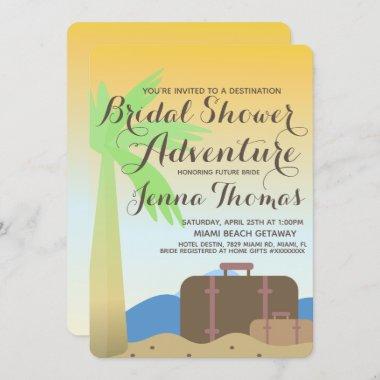 Ombre Beach Suitcase Destination Bridal Shower Invitations