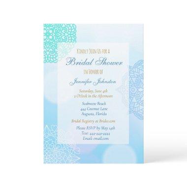 Ombre Blue, Teal and White Mandala Bridal Shower Invitations