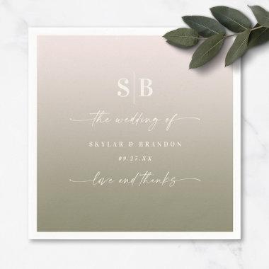 Ombre Blush Pink & Lily Green Monogrammed Wedding Napkins