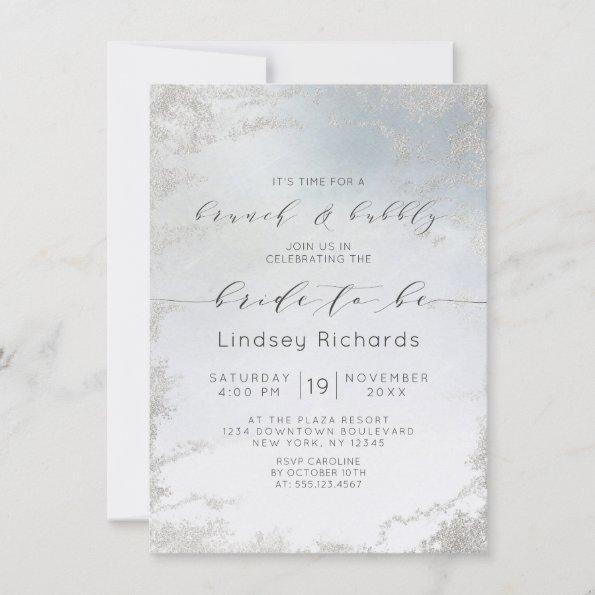 Ombre Dusty Blue Frosted Brunch & Bubbly Shower Invitations
