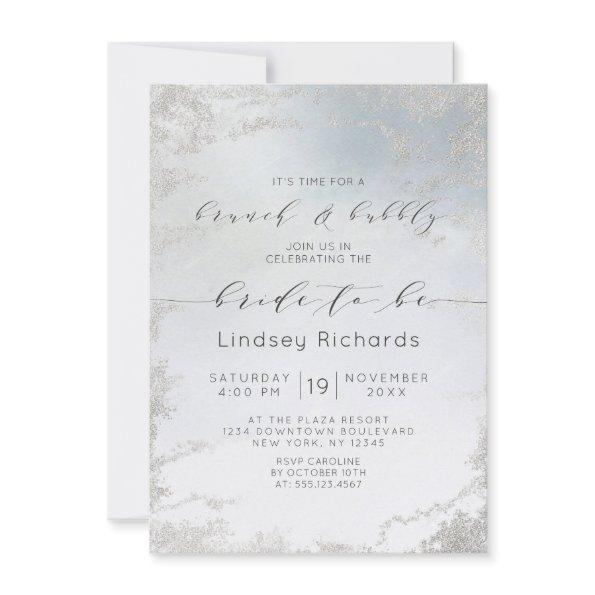 Ombre Dusty Blue Frosted Brunch & Bubbly Shower Invitations