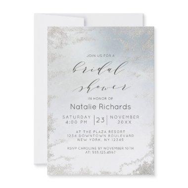 Ombre Dusty Blue Frosted Silver Foil Bridal Shower Invitations