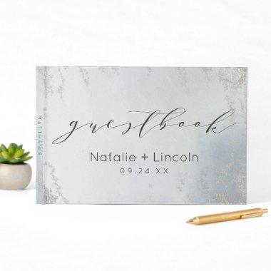 Ombre Dusty Blue Frosted Silver Watercolor Wedding Guest Book