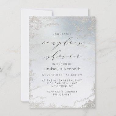 Ombre Dusty Blue Frosted Silver Wedding Shower Invitations