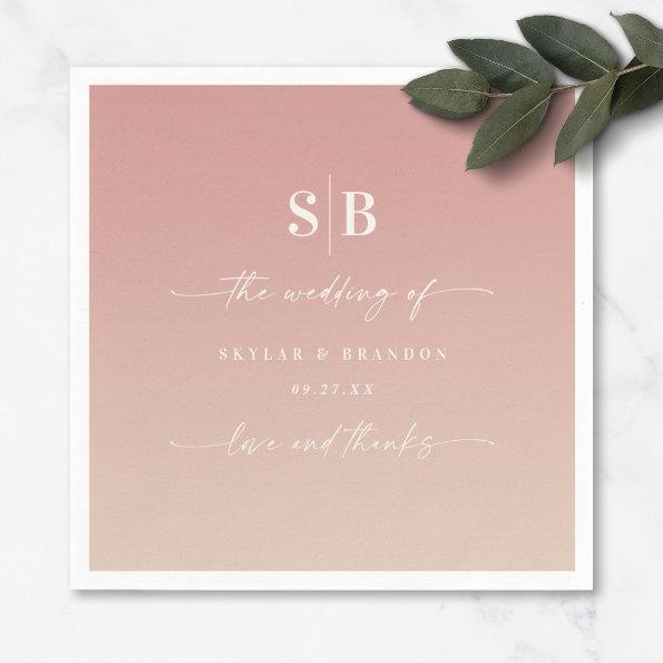 Ombre Dusty Pink & Champagne Monogrammed Wedding Napkins