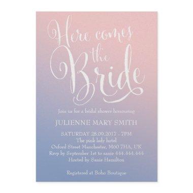 Ombre Fairytale Here comes the Bride Bridal Shower Invitations