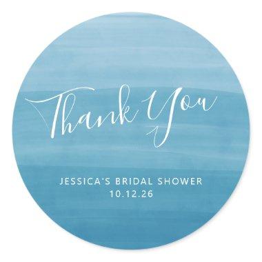 Ombre Gradient Dip Dye Ocean Blue Bridal Shower Classic Round Sticker