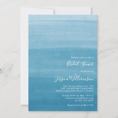 Ombre Gradient Dip Dye Ocean Blue Bridal Shower Invitations