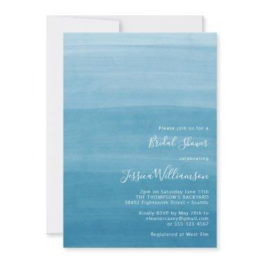 Ombre Gradient Dip Dye Ocean Blue Bridal Shower Invitations