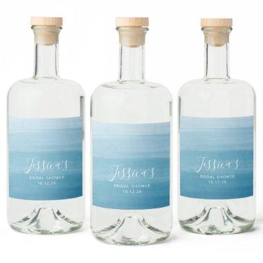 Ombre Gradient Dip Dye Ocean Blue Bridal Shower Liquor Bottle Label