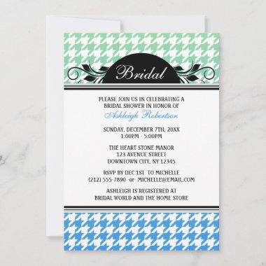 Ombre Green Blue Houndstooth Bridal Shower Invitations