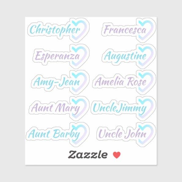 Ombre Guest List 10 Names Calligraphy Half Heart Sticker
