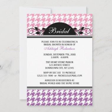 Ombre Pink Purple Houndstooth Bridal Shower Invitations