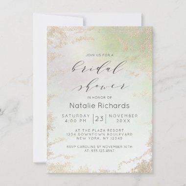 Ombre Spring Green Gold Foil Frosted Bridal Shower Invitations