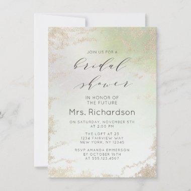 Ombre Spring Green Gold Foil Frosted Bridal Shower Invitations