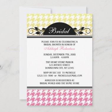Ombre Yellow Pink Houndstooth Bridal Shower Invitations