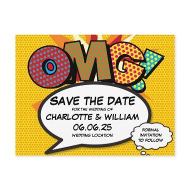 OMG Save the Date Fun Retro Comic Book Pop Art Announcement Post