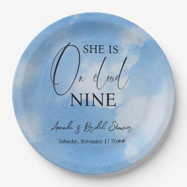 On Cloud Nine 9 Calligraphy Blue  Paper Plates