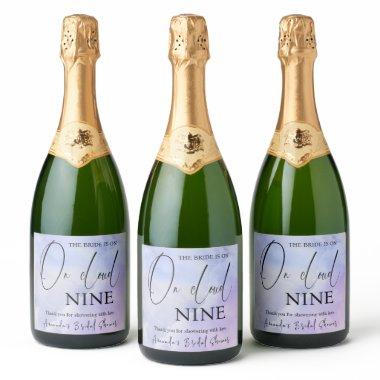 On Cloud Nine 9 Calligraphy Blue  Sparkling Wine Label
