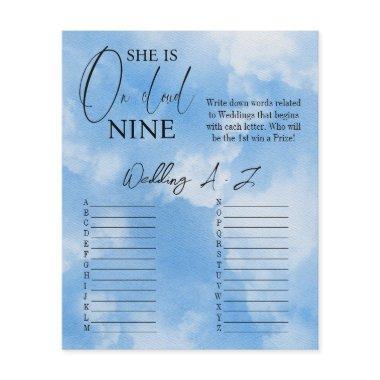 On Cloud Nine Calligraphy Blue Bridal Shower Game