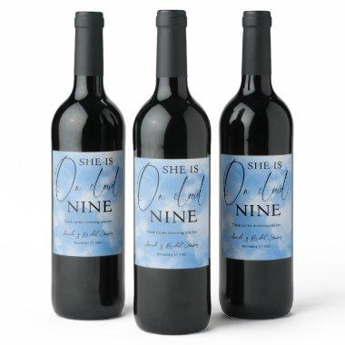 On Cloud Nine Calligraphy Blue  Thank Wine Label