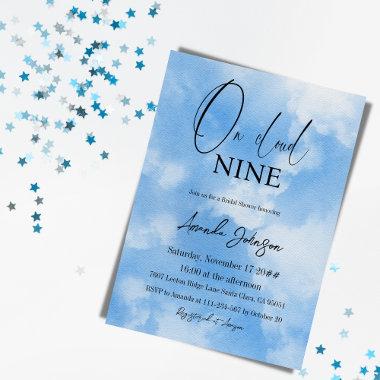 On Cloud Nine Watercolor Blue Bridal Shower Invitations
