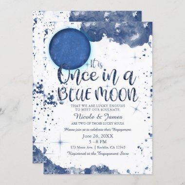 Once in a Blue Moon Watecolor Engagement Shower Invitations