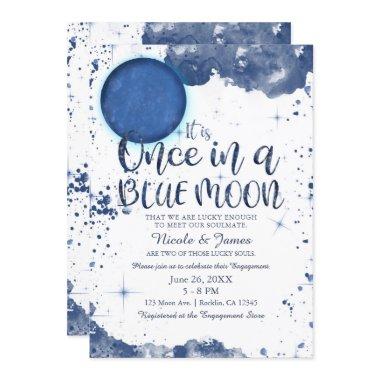 Once in a Blue Moon Watecolor Engagement Shower Invitations