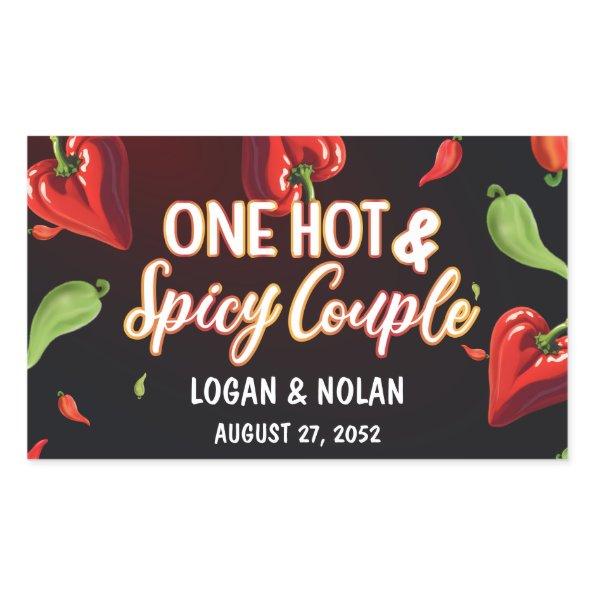 One Hot & Spicy Couple Wedding, Custom Couple name Rectangular Sticker