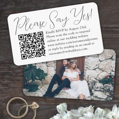 Online Wedding RSVP QR Code & Photo Please Say Yes Enclosure Invitations