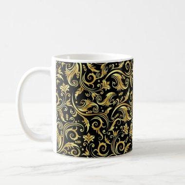 Onyx Black Golden Scrollwork Coffee Mug