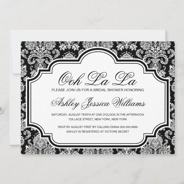 Ooh La La Black And White Damask Bridal Shower Inv Invitations