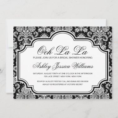 Ooh La La Black And White Damask Bridal Shower Invitations