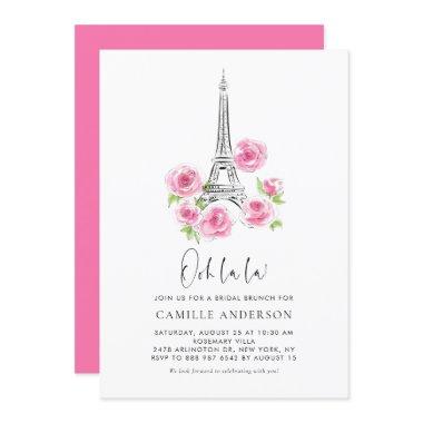 Ooh la la Eiffel Tower Pink Floral Bridal Brunch Invitations