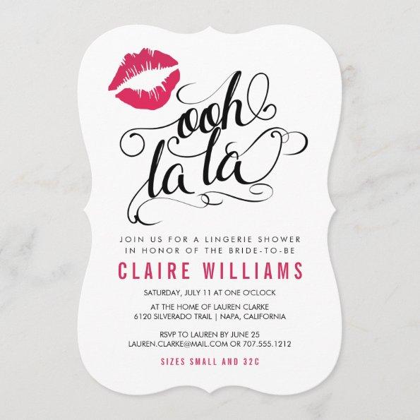 Ooh La La Pink Lips Typography Lingerie Shower Invitations