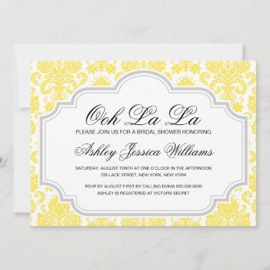 Ooh La La Yellow Damask Bridal Shower Invitations