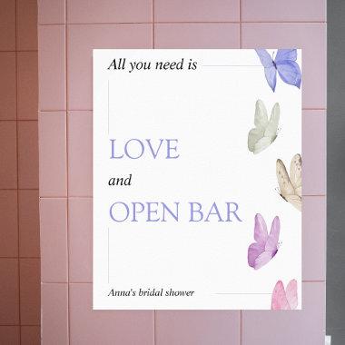 Open Bar He gives her butterflies Bridal Shower Poster