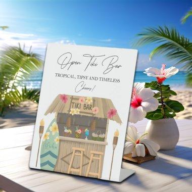 Open Tiki Bar Exotic Luau  Pedestal Sign
