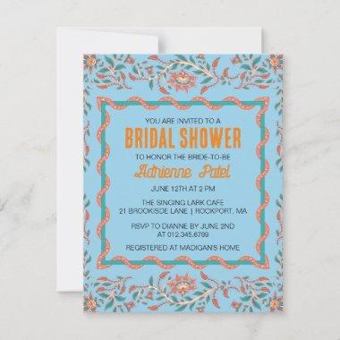 Orange and Aqua Blue Floral Bridal Shower Invitati Invitations