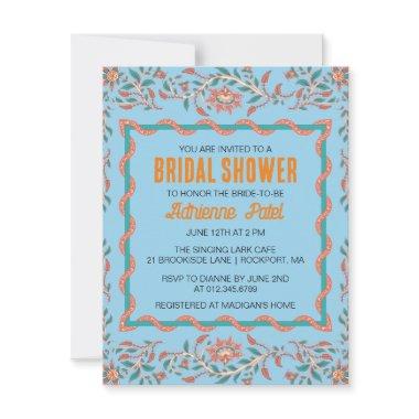 Orange and Aqua Blue Floral  Invitati
