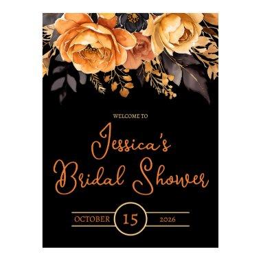 Orange and Black, Halloween, Floral  Poster