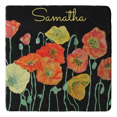 Orange and Black Poppies art Red Yellow Floral Trivet