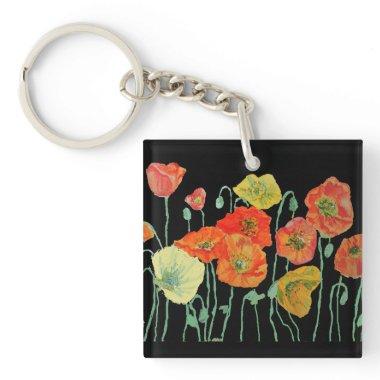 Orange and Black Poppies floral Acrylic Key Ring