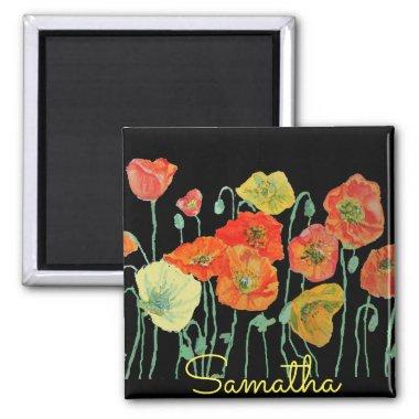 Orange and Black Poppies floral Acrylic Key Ring Magnet