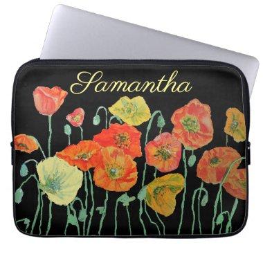 Orange and Black Poppies floral Orange red Laptop Laptop Sleeve